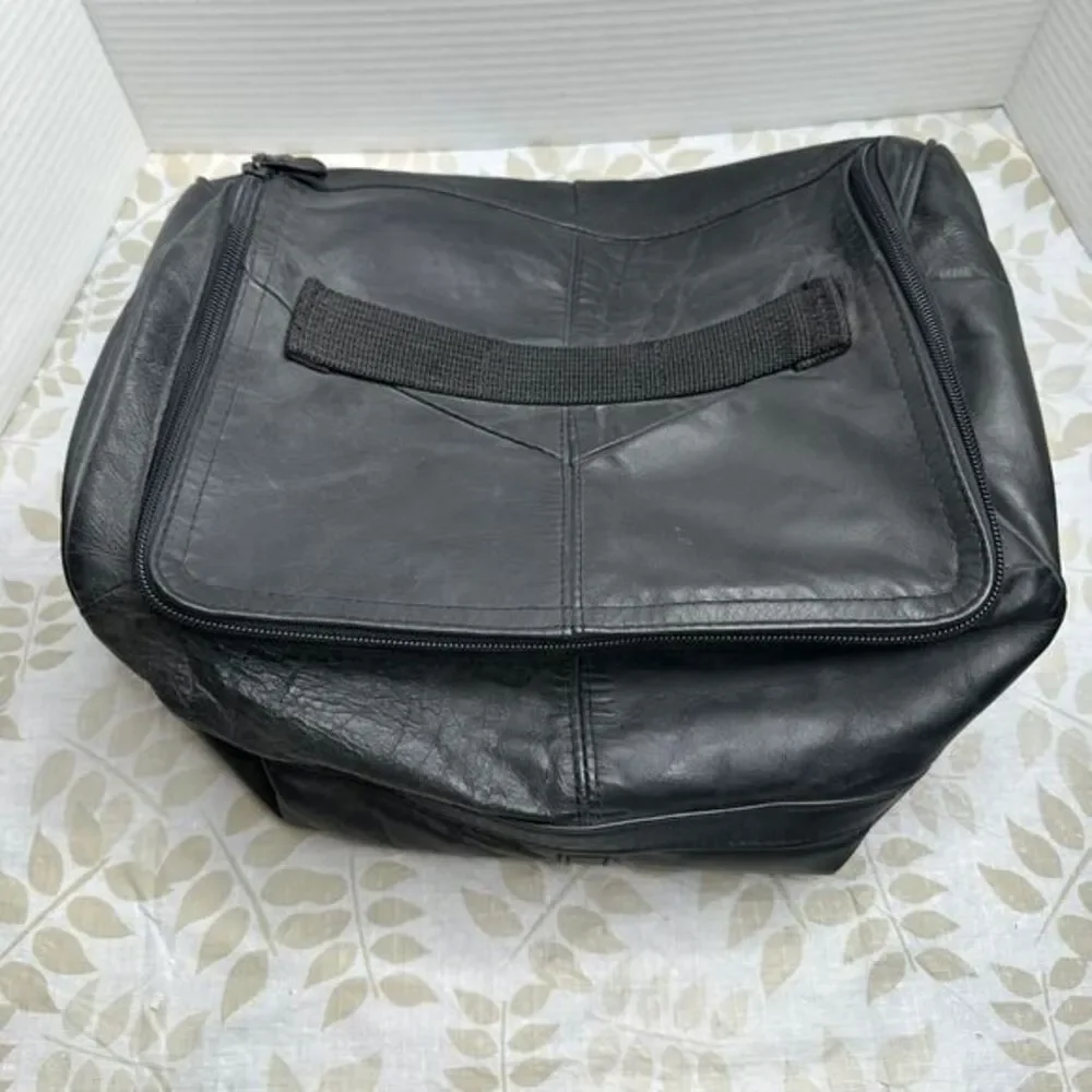 Carroll 2 Piece Leather Motorcycle Backpack RUCKSACK‎ Black And Bonus Bag Large